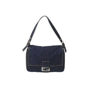 FENDI Mamma Bucket Hobo Shoulder Bag Navy Blue Denim Leather